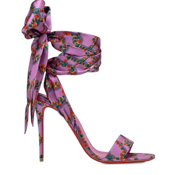 NEW Christian Louboutin Sandale Du Desert Silk Ankle-Tie Sandals - Picture 1 of 13
